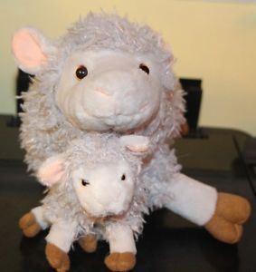 Kohls Cares Mom and Baby Grey Lamb Sheep Plush Toy Stuffed Animal 11" 5" V Good