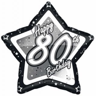 1 Black Silver Theme 21" Foil Balloon Happy 80th Birthday Milestone 80