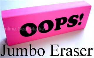 Large Jumbo Pink Eraser Oops Print Soft Rubber New