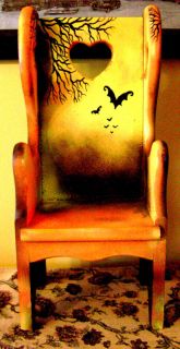 Oriiginal OOAK Halloween Doll Chair Stool Painting Folk Art RYTA Vintage Style