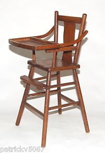 Solid Wood Antique Baby High Chair w Flip Up Tray L K