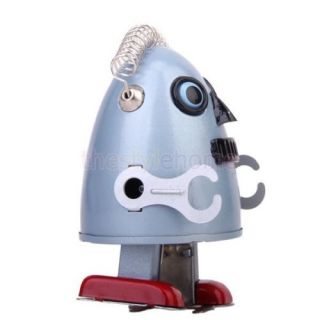 Windup Cute Egg Shape Robot Toy Collectible Gift w Wind Up Key Bluish Grey New