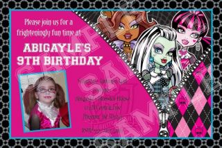 Custom Birthday Girl Party Photo Invitations Monster High Zebra Any Theme