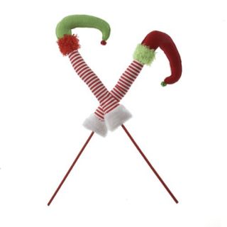 Set of 2 Kurt Adler 18" Stuffed Striped Red Green Elf Leg Picks Christmas Decor