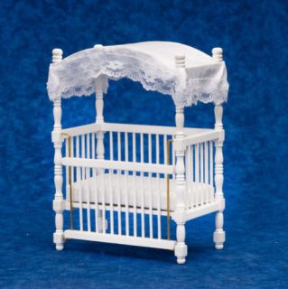 Doll House Mini Victorian White Canopy Baby Crib Furniture T6133W