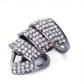 Punk Rhinestone Party Jewelry Full Finger Cage Armor Knuckle Hinged Double Ring
