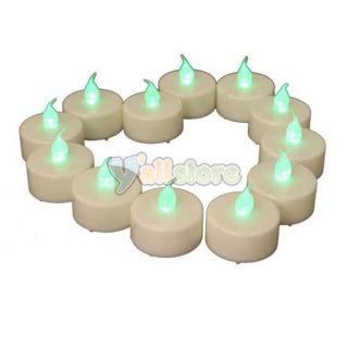 12x LED Tea Light Wedding Party Flameless Green Candle