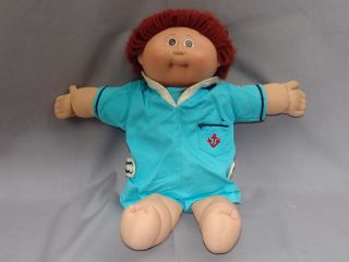 Vintage Cabbage Patch Kids Doll Baby Boy Red Brown Hair Sailor Outfit Plush Toy