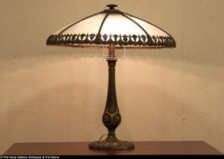 Lamp with Optic Curved Glass Shade and Original Painting 1915