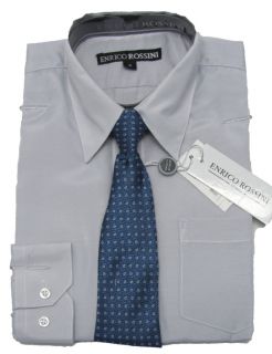 Enrico Rossini Boys Size 6 Light Gray Dress Shirt Blue Tie Set