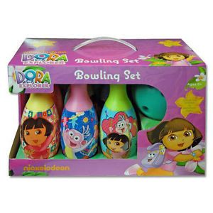 Bowling Gift Set 6 Pins Kids Toy Dora The Explorer Boots Birthday Girl 2 New