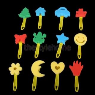 12pcs Colorful Different Shapes Kids Children Crafting Painting Sponge Stamp New