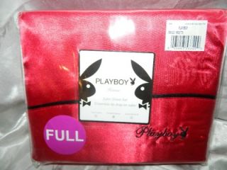 New 4pc Full Size Playboy Bunny Home Red Satin Sheet Set New