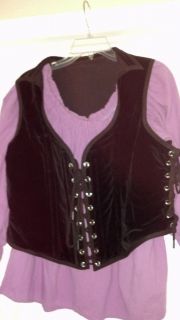Women's Bodice Renaissance Medieval Pirate Costume 3 Laces Velvet Vest XL