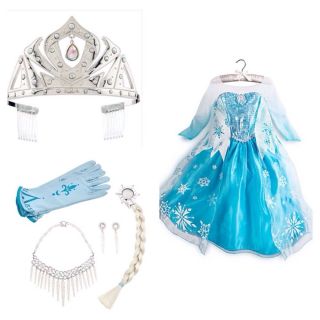 New  Sz 5 6 Frozen Elsa Costume Dress Tiara Gloves Necklace Hairclip