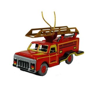 Tin Toy Fire Truck Ornament Retro Style Vintage Christmas Tree Decoration New 3"