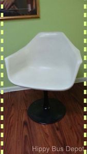 Mid Century Modern White Fiberglass Arm Chair with Black Iron Base Eames