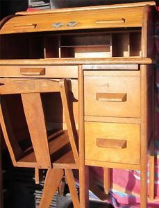 Antique Roll Top Desk with Original Swivel Chair Solid Oak 