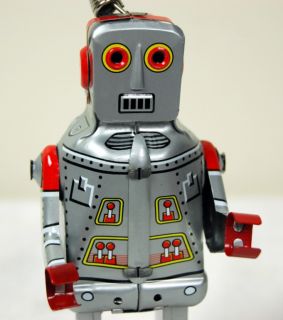 Tin Toy Silver Metal Robot Wind Up Vintage Style 7"