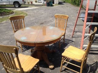 Vintage Antique Oak Round Table Conference Chairs Old Great Shape