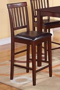 One Kitchen Counter Height Chair with Faux Leather Seat 24" Bar Stool Mahogany