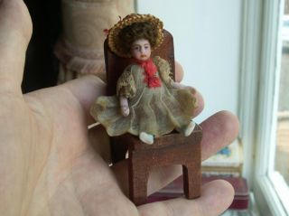 Old Antique Victorian Bisque Head German Dolls House Doll Miniature Chair Boxed