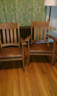 Vintage Arts and Crafts Antique Mission Style Oak Rocking Chairs Set of 2