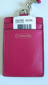 Coach Campbell Pink Leather ID Lanyard Badge Card Holder F66780 Fuchsia $58