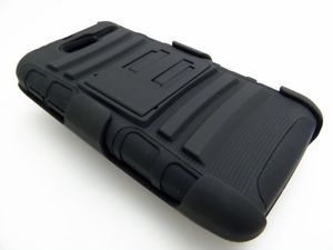 Black Black Shock Kickstand Holster Belt Clip Case 4 Motorola Droid RAZR M XT907