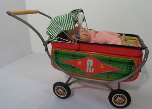 Battery Operated Toy Baby Carriage 1950's T N Co Japan Working