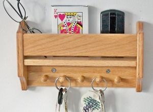 Wooden Shelf Wall Hanging Storage Organizer Key Hanger Holder Hook Oak Woods