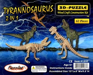 Tyrannosaurus T Rex Dinosaur 2 in 1 3D Puzzle Wood Craft Construction Kit