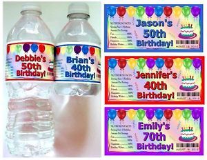 20 40th 50th 60th 70th Birthday Party Favors Water Bottle Labels Glossy