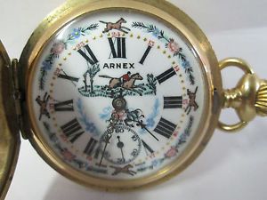 Arnex Swiss Hunter Case Gold Plated 17 Jewel Horse Pocket Watch