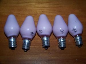 5 C7 Pink Ceramic Christmas Light Bulbs GE General Electric Vintage