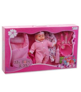 New My Baby Me Baby Doll Set with Bassinet Bottle Bowl Binky Outfits