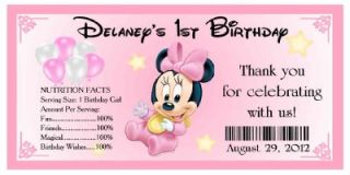20 Baby Minnie Mouse 1st Birthday Water Bottle Labels