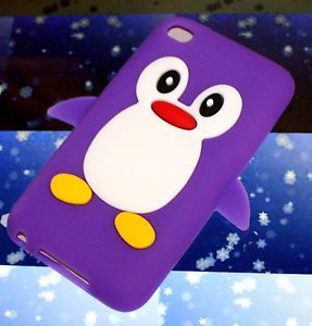 iPod Touch 4G 4th Gen Purple Penguin Soft Silicone Gummy Gel Skin Case Cover