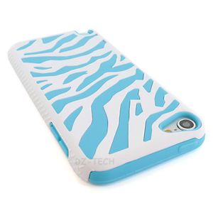 White Blue Zebra Heavy Duty Hybrid Hard Case Cover iPod Touch 5 5g 5th Accessory