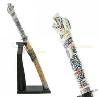 Open Mouth Dragon Katana Sword Letter Opener with Display Stand Wooden Scabbard