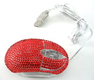 Red Crystal Rhinestone USB Optical Computer Mouse