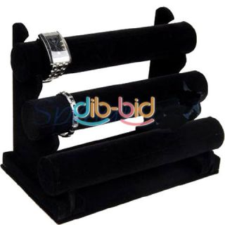 New Black 3 Tier Velvet Watch Bracelet Jewelry Display Holder Stand Rack
