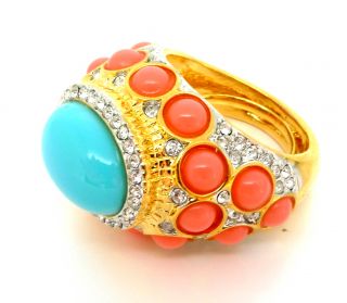 Kenneth Jay Lane KJL Coral Turquoise Cab Classic Ring