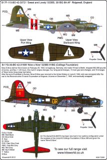 Kits World Decals 1 72 Boeing B 17 Flying Fortress Sweet Lovely Nine O Nine