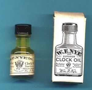 Very Nice Tiny Antique "w E Nye Superior Clock Oil" Bottle with Glass Applicator