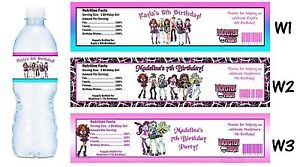 Monster High Printed Water Bottle Labels Birthday Party Favors Supplies