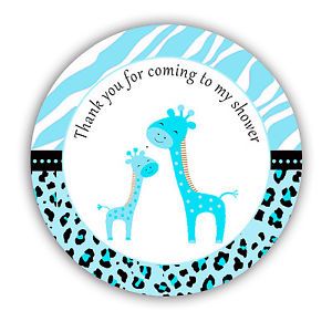 40 Stickers Thank You Label Zebra Leopard Giraffe Jungle Boy Baby Shower Favors