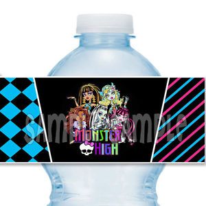 25 Monster High Water Bottle Labels Vinyl 2" x 8" Water Resistant Stickers