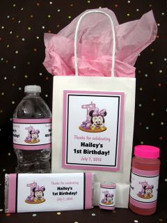 Minnie Mouse 1st Birthday Party PDF CD w Favor Tags Bubble Gum Wrappers Labels