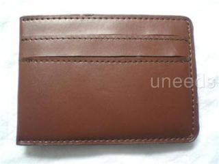 Magnetic Brown Leather Money Clip ID Wallet Card Holder